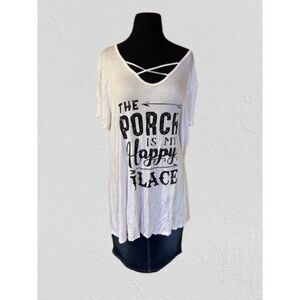 White "The Porch is my Happy Place" Design Shirt  T14382X  2X  NWT Boutique